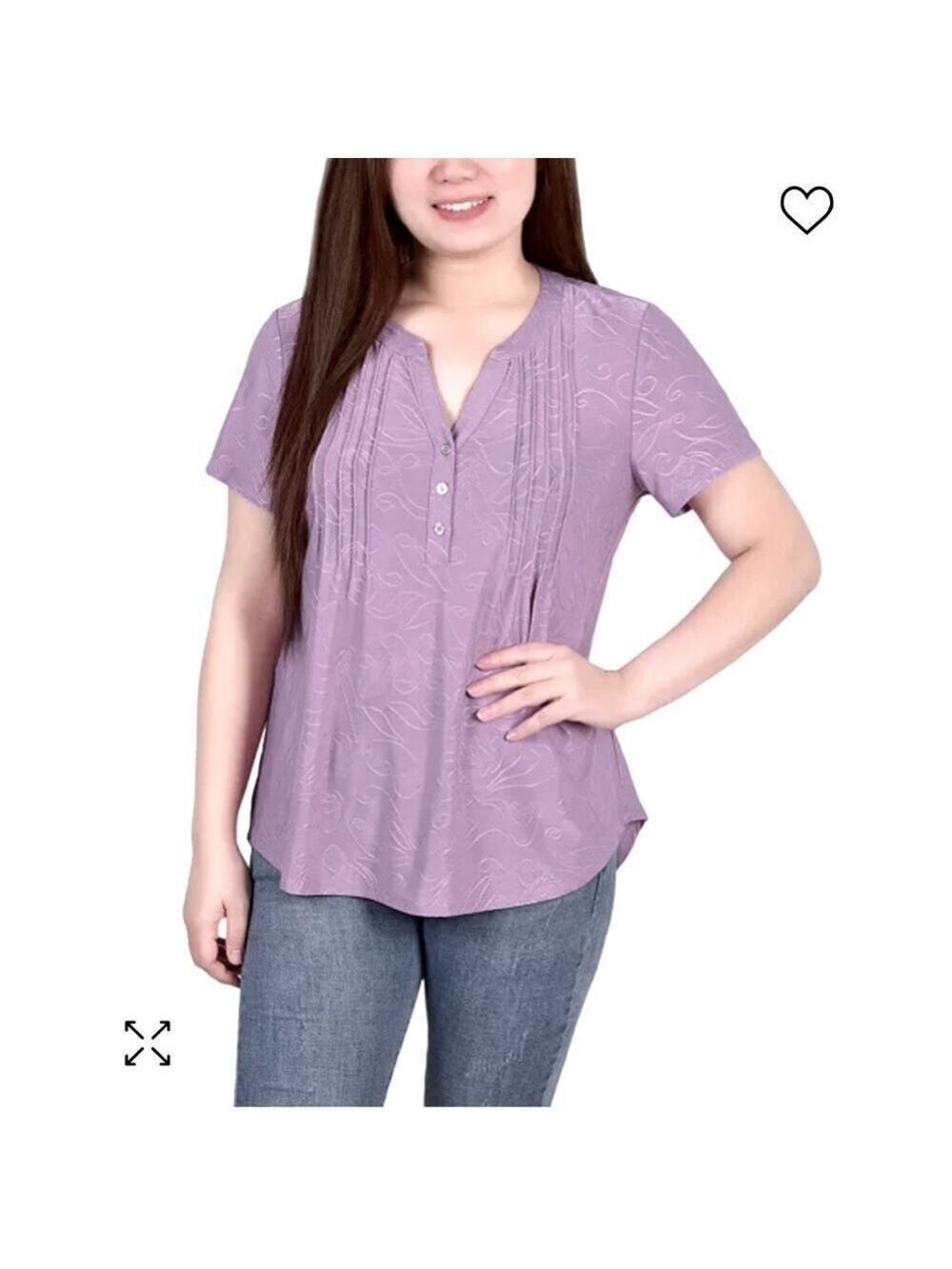 NY COLLECTION
Short Sleeve Y-neck Jacquard Knit Top Lilac Small NWT